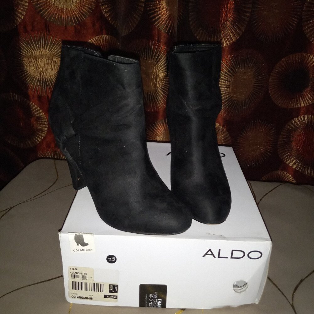 ALDO Women Black ColarossiI-96 , Block Heel Zip-up Leather Booties Size US 7 - Picture 1 of 3